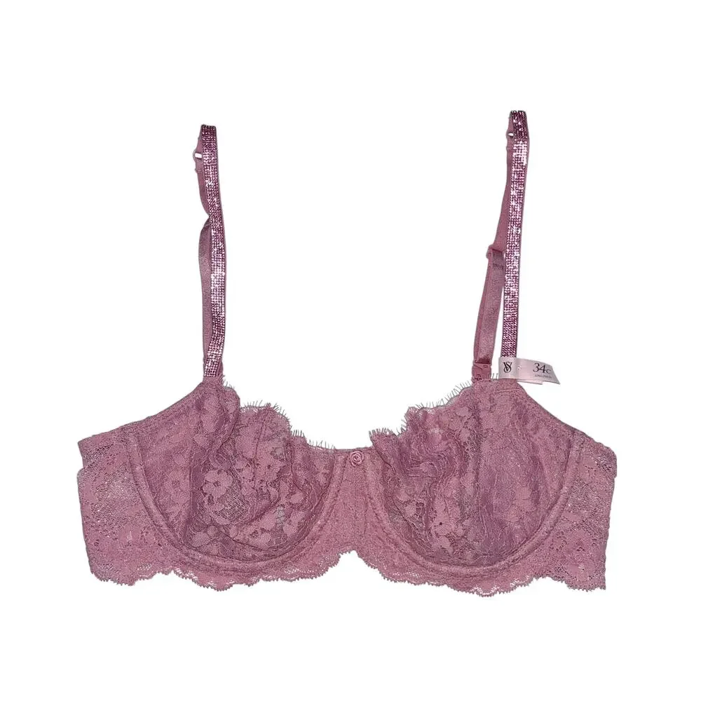 Victoria's Secret Wicked Twinkle Strap Unlined Balconette Bra Dusk Mauve 34C